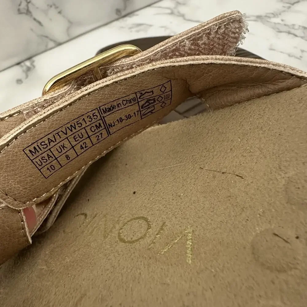 Vionic Womens Misa Sandals Size 10 Rose Pink Strap Gold Buckle Comfort Flat